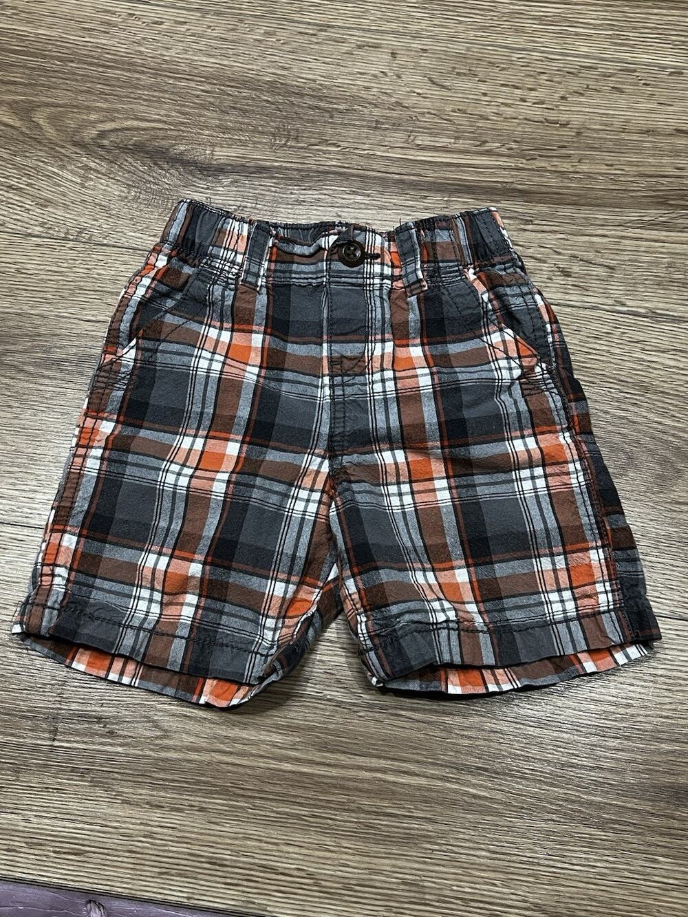 Vrg OSHKOSH B'GOSH 3T Orange Gray Plaid Print Shorts